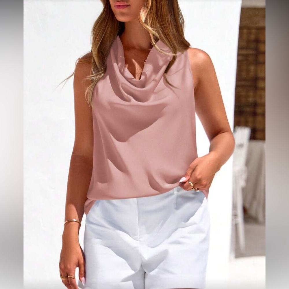 Sleeveless Cowl Neck Women's Top in PInk
